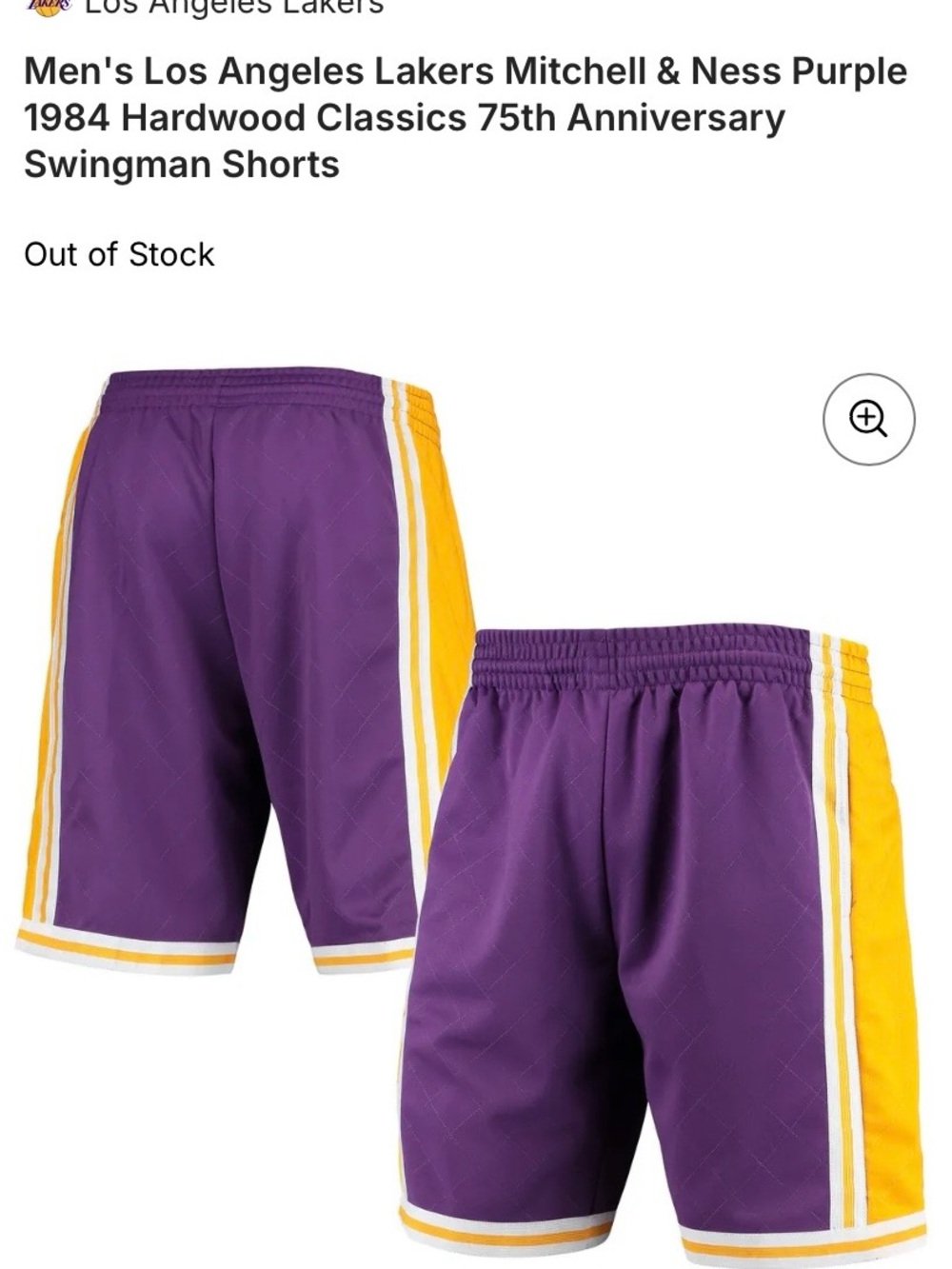 Men’s nba 75th swingman shorts lakers